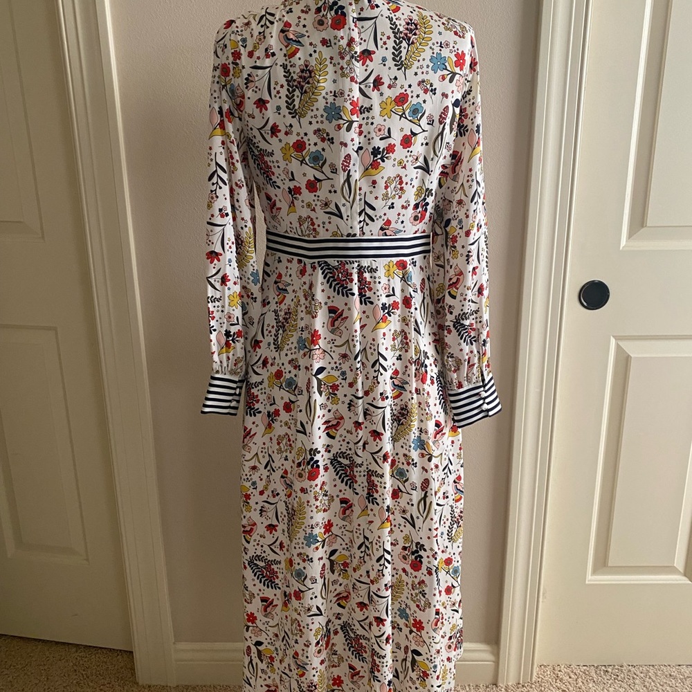 Boden White Maxi Dress with Navy Stripes and Multicolor Floral Print - Picture 3 of 7